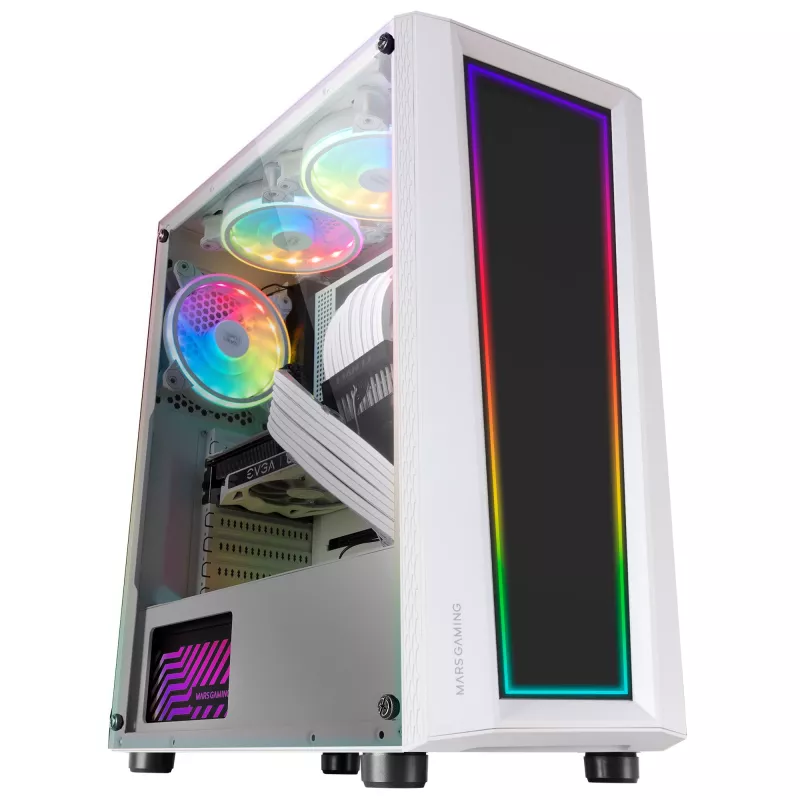 Mars Gaming MC-ART Valge ATX Gaming PC Case Double Drawable Tempered Glass ARGB 12 Modes 12cm Fan