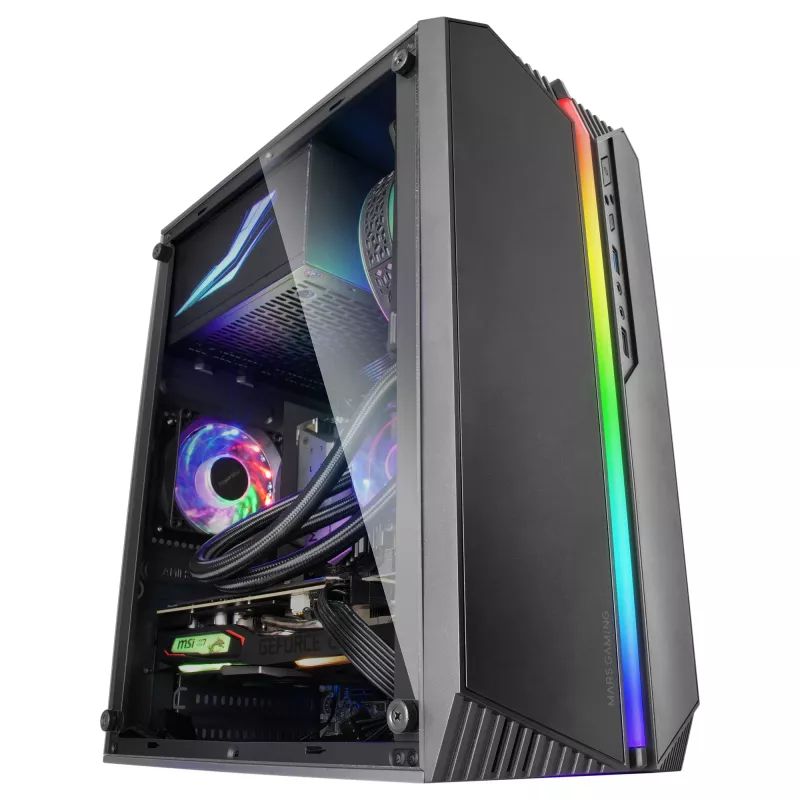 Mars Gaming MC-S1 Must Kompaktne Mikro-ATX Mänguri Arvutikorpus ARGB Valgustus 12 Režiimi FRGB Ventilaator Täispikkuses Külgaken
