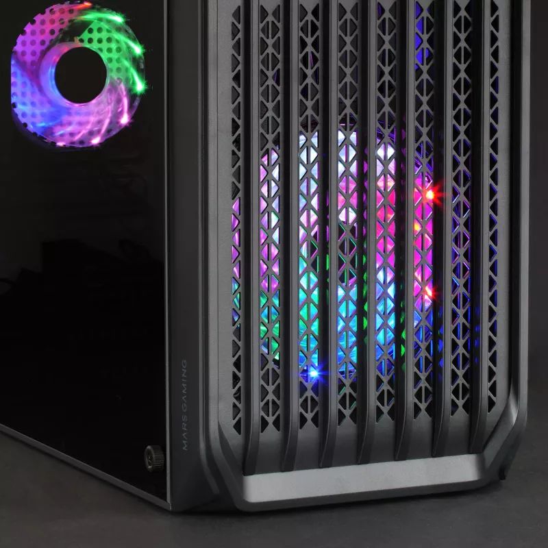 Mars Gaming MC-S2 Must Kompaktne Micro-ATX Mänguarvuti Korpus 2 FRGB Vikerkaareventilaatorit Eesvõrega Täispikkuses Külgaknaga