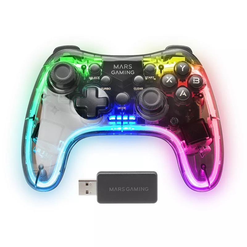 Mars Gaming MGP-24 juhtmeta mängupult 2.4GPRO neoon-RGB kahekordse haptilise vibratsiooni ja analoogjuhtkangidega kontroller PC-le PS3-le PS4-le XBOX360-le Raspberry Pi-le Mac-ile Androidile