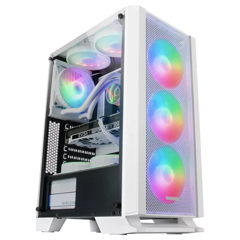 Mars Gaming MC-C Valge PC ATX korpus metallist võrgust esipaneel karastatud klaasist aken 3 esiosa FRGB 120 mm ventilaatorit