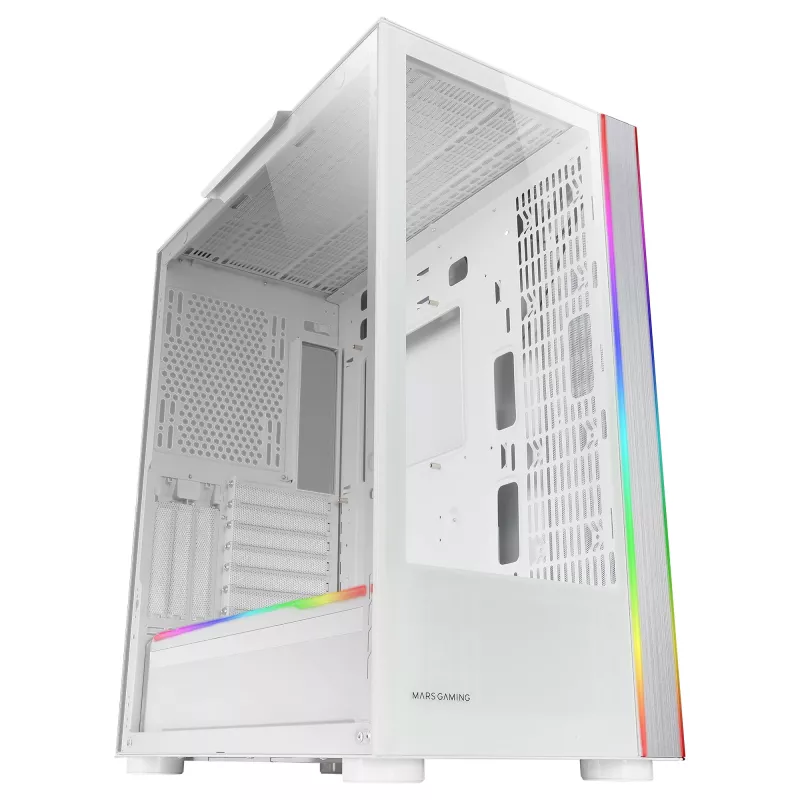 Mars Gaming MC-ULTRA Valge Custom XXL E-ATX Gaming Tower Dual ARGB LED Stripes Dual Tempered Glass Windows Dual Vertical Camera Structure