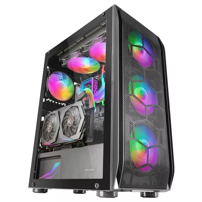 Mars Gaming MC-KX Must Premium E-ATX Mängutorn FREEZER CPU Süsteem 5 Ülivaikset ARGB Ventilaatorit ARGB Kontroller ja RF Kontroller Võrkfront