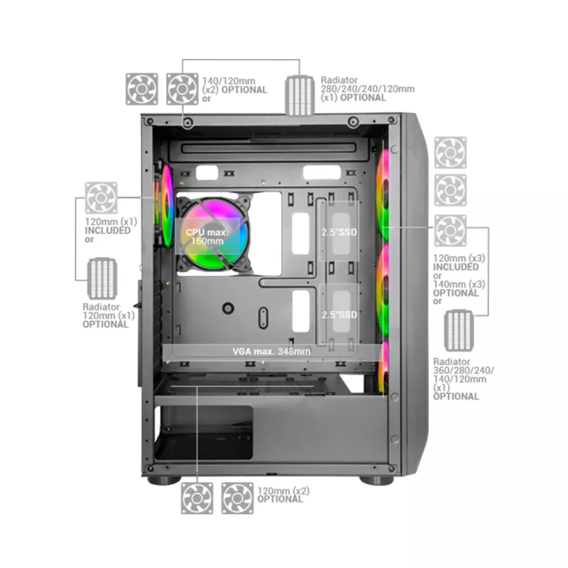 Mars Gaming MC-KX Valge Premium E-ATX Gaming Tower FREEZER CPU System 5 Ultra-quiet ARGB Fans ARGB kontroller and RF kontroller Mesh Front