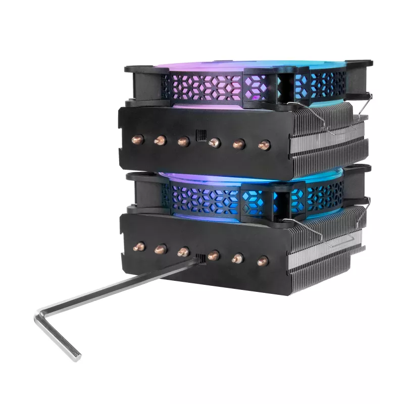 Mars Gaming MCPU-XT Must CPU jahutusradiaator Topelttornjahutus 6 HCT soojustoru TDP 300 W 2 ARGB PWM 12 cm ventilaatorit