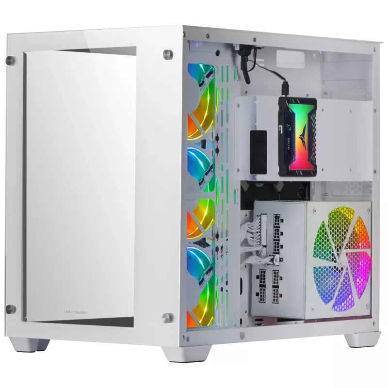 Mars Gaming MCV3 valge Custom XXL E-ATX mängukorpus esi- ja külgkarastatud klaasiga, kahekambriline modulaarne raam
