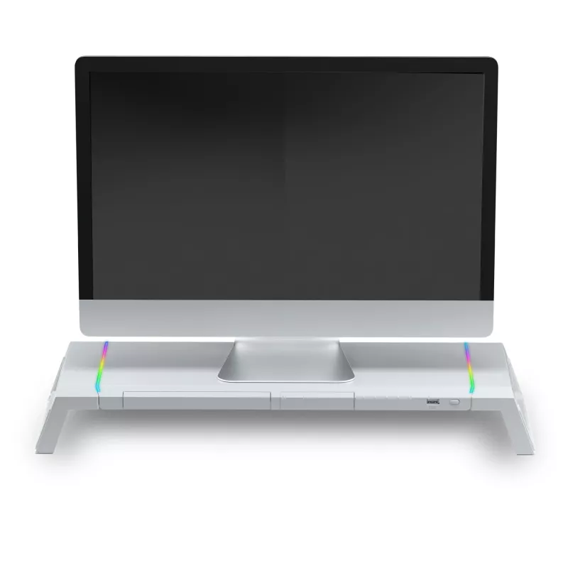 Mars Gaming MGS-ONE valge Chroma RGB monitorialus reguleeritava suurusega nutitelefoni ja tahvelarvuti alus eesmine USB 2.0