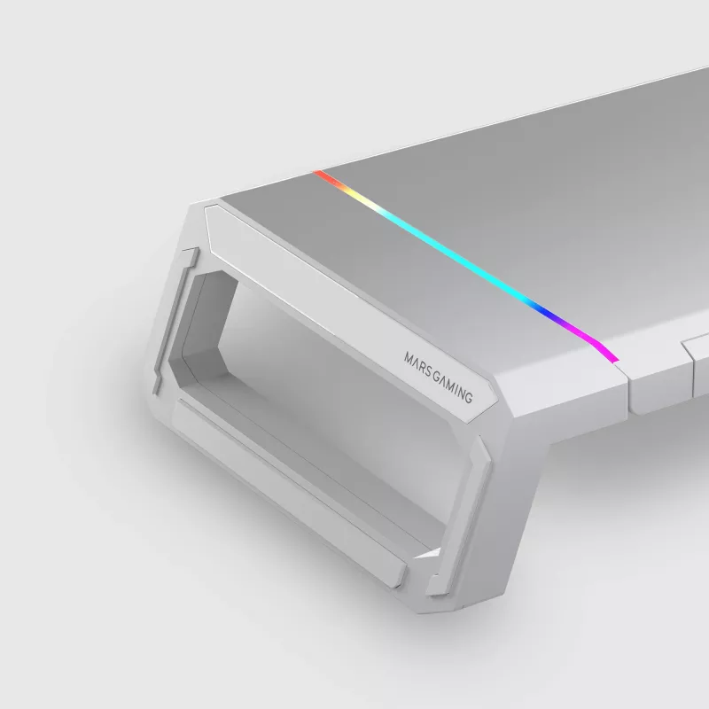 Mars Gaming MGS-ONE valge Chroma RGB monitorialus reguleeritava suurusega nutitelefoni ja tahvelarvuti alus eesmine USB 2.0