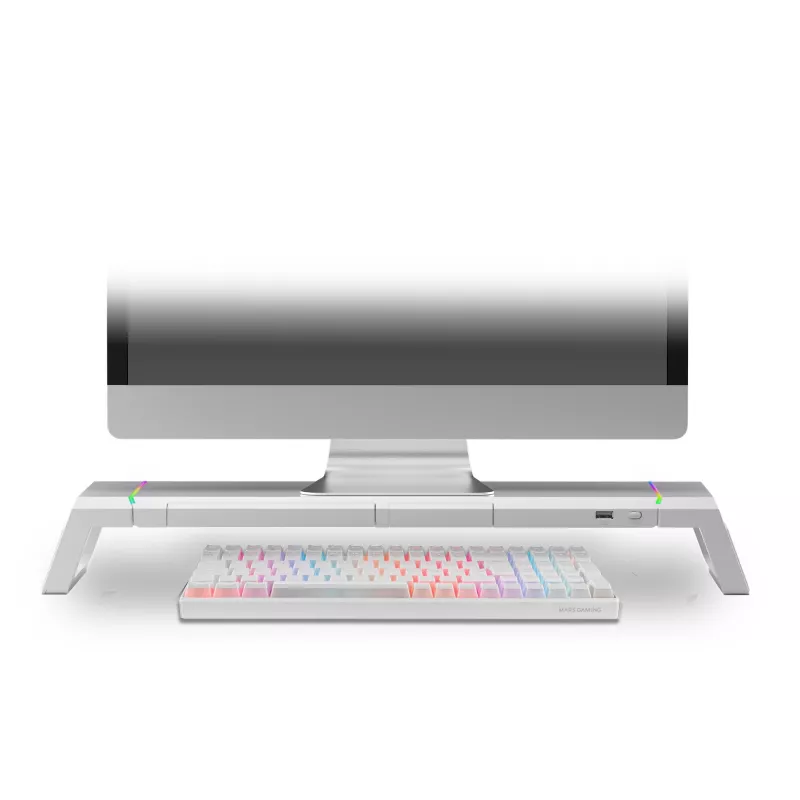 Mars Gaming MGS-ONE valge Chroma RGB monitorialus reguleeritava suurusega nutitelefoni ja tahvelarvuti alus eesmine USB 2.0