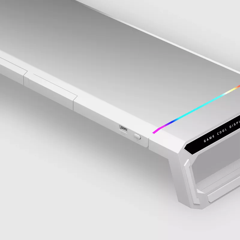 Mars Gaming MGS-ONE valge Chroma RGB monitorialus reguleeritava suurusega nutitelefoni ja tahvelarvuti alus eesmine USB 2.0