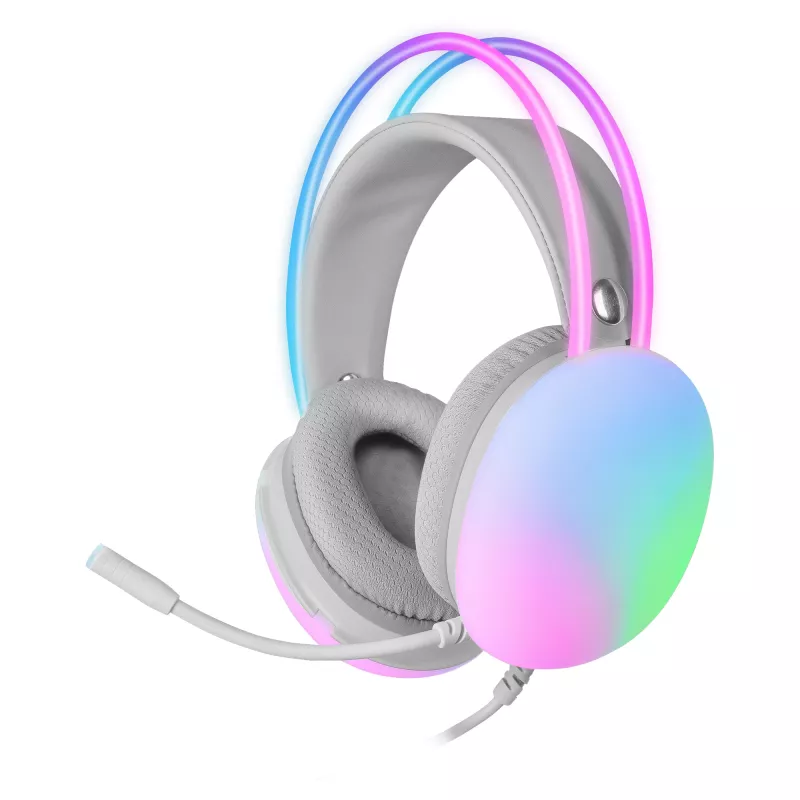 Mars Gaming MH-GLOW Valge 360° Full Chroma RGB vooluga peakomplekt, mürasummutav mikrofon, ülikerge disain, mäluvahtpolstriga kõrvaklapid, universaalne ühilduvus