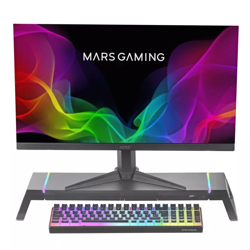 Mars Gaming MGS-ONE Must Chroma RGB Monitor Stand Adjustable Size Smartphone and Tablet Stand Front USB 2.0