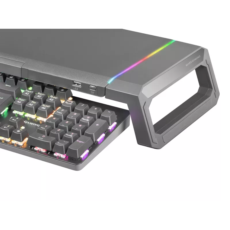 Mars Gaming MGS-ONE Must Chroma RGB Monitor Stand Adjustable Size Smartphone and Tablet Stand Front USB 2.0