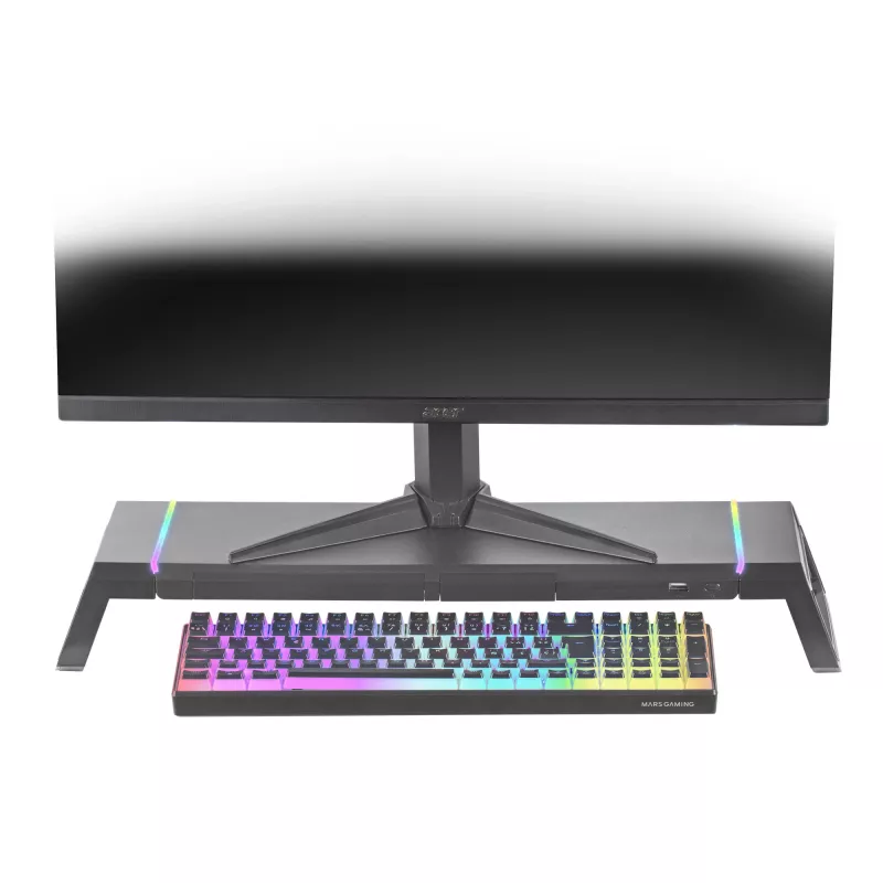 Mars Gaming MGS-ONE Must Chroma RGB Monitor Stand Adjustable Size Smartphone and Tablet Stand Front USB 2.0