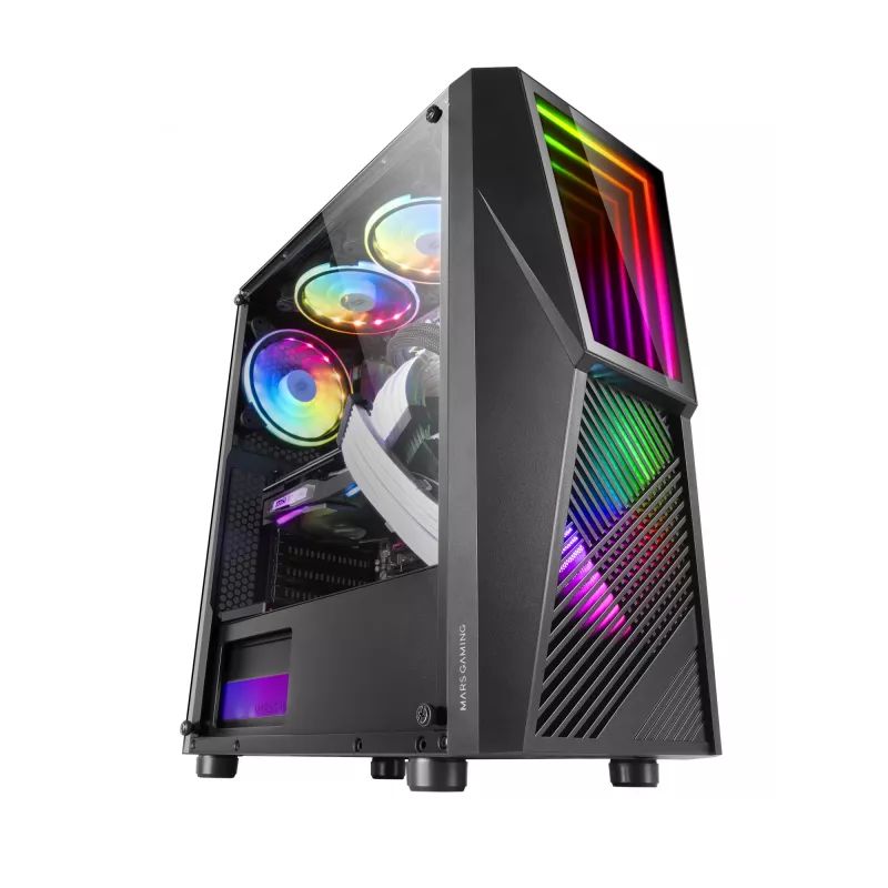 Mars Gaming MC777, ATX arvutikorpus, ARGB valgustus, must, arvutikorpus, must, ATX, mikro-ATX, Mini-ITX, sinine, roheline, punane, 15,8 cm, 31,8 cm
