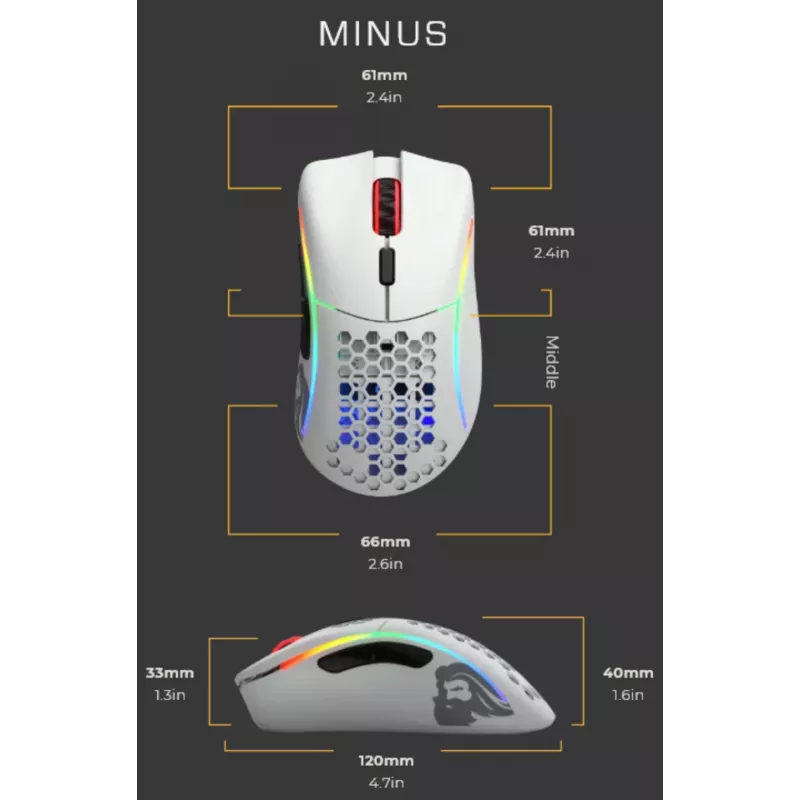 Glorious Gaming Glorious Model D Minus - Mattvalge, paremakäeline, optiline, USB Type-A, 3200 DPI, 1 ms, valge