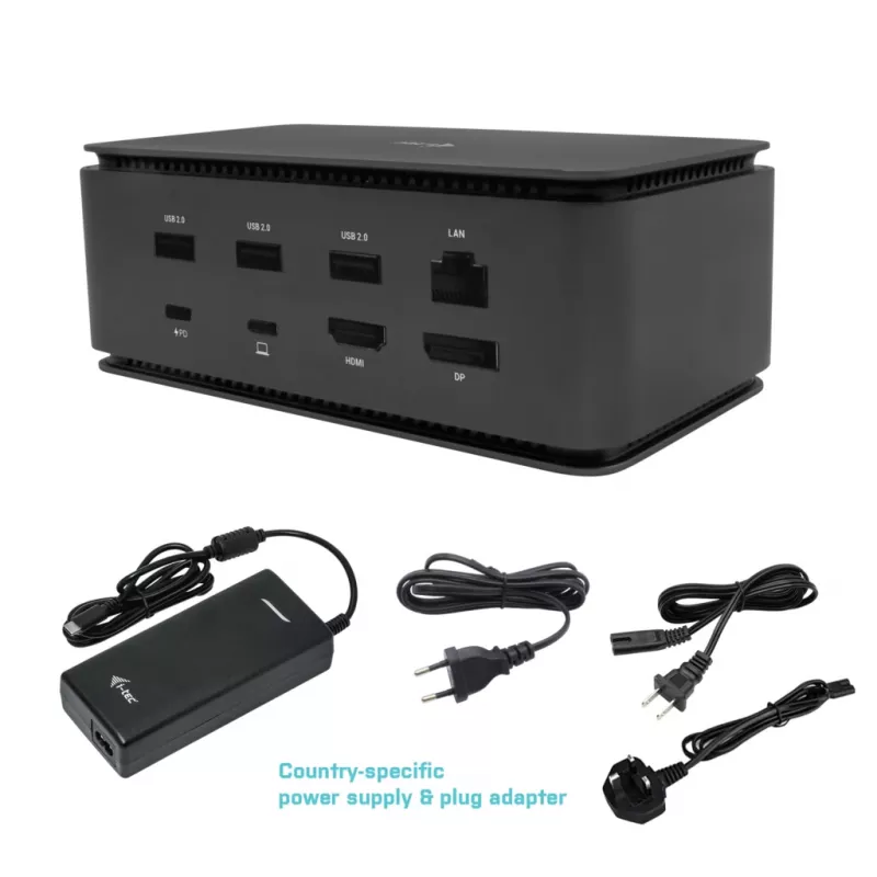 i-tec Metal USB4 dokkimisjaam Dual 4K HDMI DP toiteedastusega 80 W + universaalne laadija 100 W