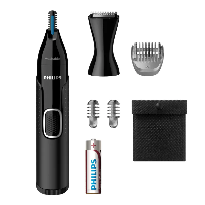Ninatrimmer Philips 5000 NT5650/16 — patareitoitega, AA, veekindel, roostevabast terasest terad, 3 kammi, reisikott