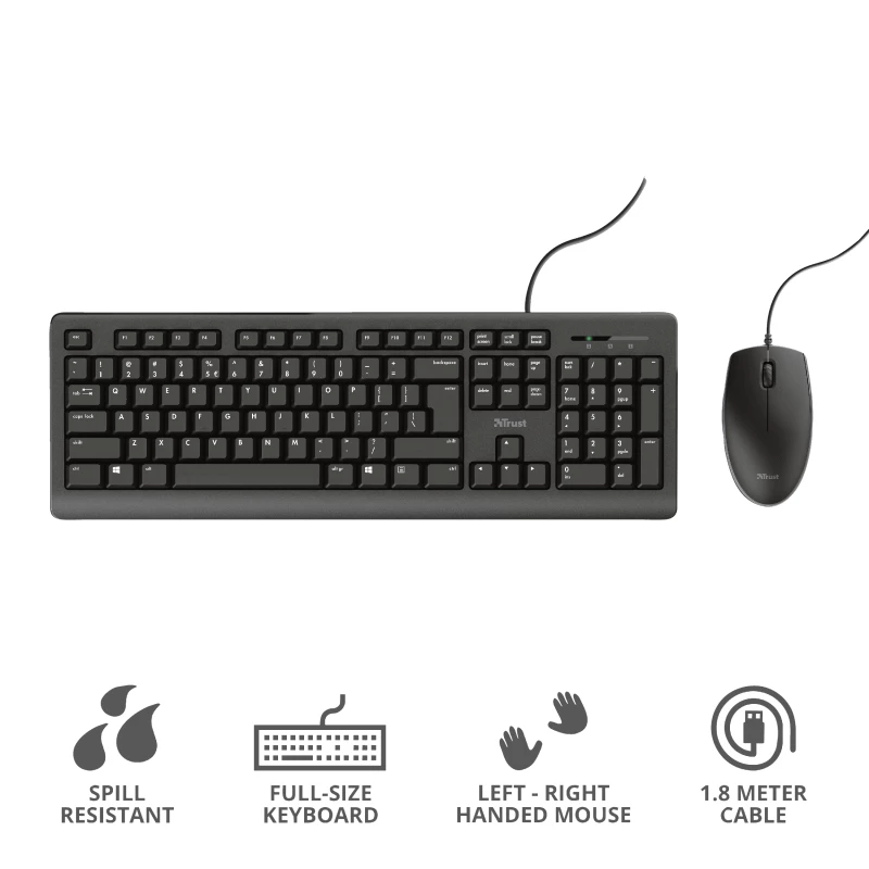 Trust Primo klaviatuur hiirega universaalne USB AZERTY Belgia must