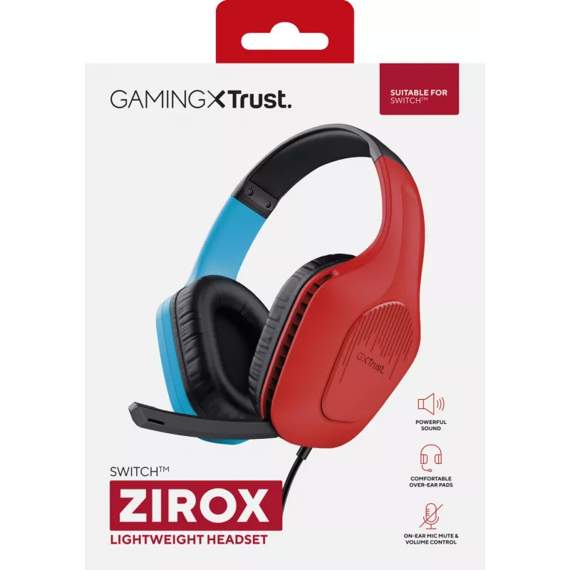 Trust GXT 416S Zirox Peakomplekt Juhtmega Peavõru Mängimine Must, tsüaan, Punane