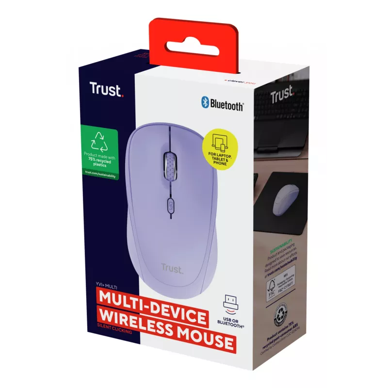 Trust Yvi+ hiir Universalne mõlemakäeline RF-juhtmevaba + Bluetooth Optiline 1600 DPI