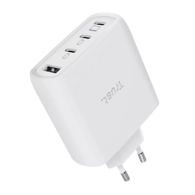 TRUST Maxo 65W siseruumide vahelduvvoolu kiirlaadija, 3x USB-C, maksimaalselt 20 V, 2 m kaabel, valge