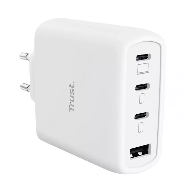 TRUST Maxo 65W siseruumide vahelduvvoolu kiirlaadija, 3x USB-C, maksimaalselt 20 V, 2 m kaabel, valge