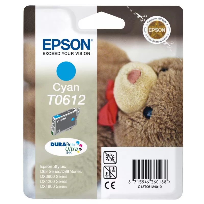 Epson Teddybear üksikpakend tsüaan T0612 DURABrite Ultra tint, tsüaan, 8 ml, 1 tk