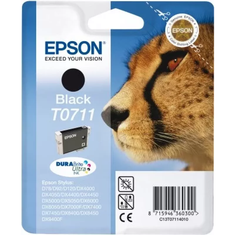 Epson Cheetah Singlepack Must T0711 DURABrite Ultra tint, Must, Pigmendipõhine tint, 1 tk