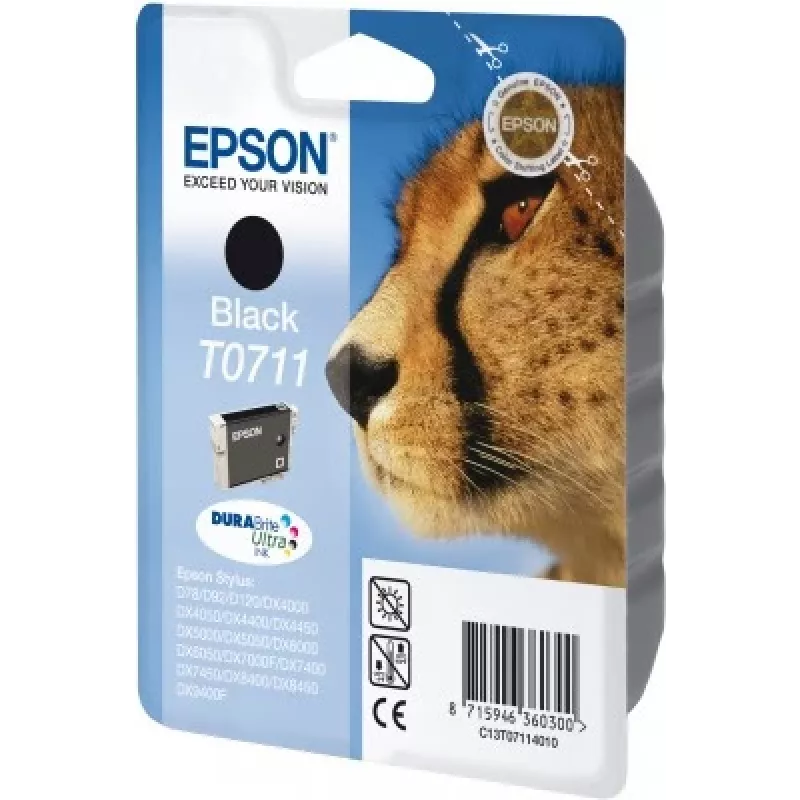 Epson Cheetah Singlepack Must T0711 DURABrite Ultra tint, Must, Pigmendipõhine tint, 1 tk