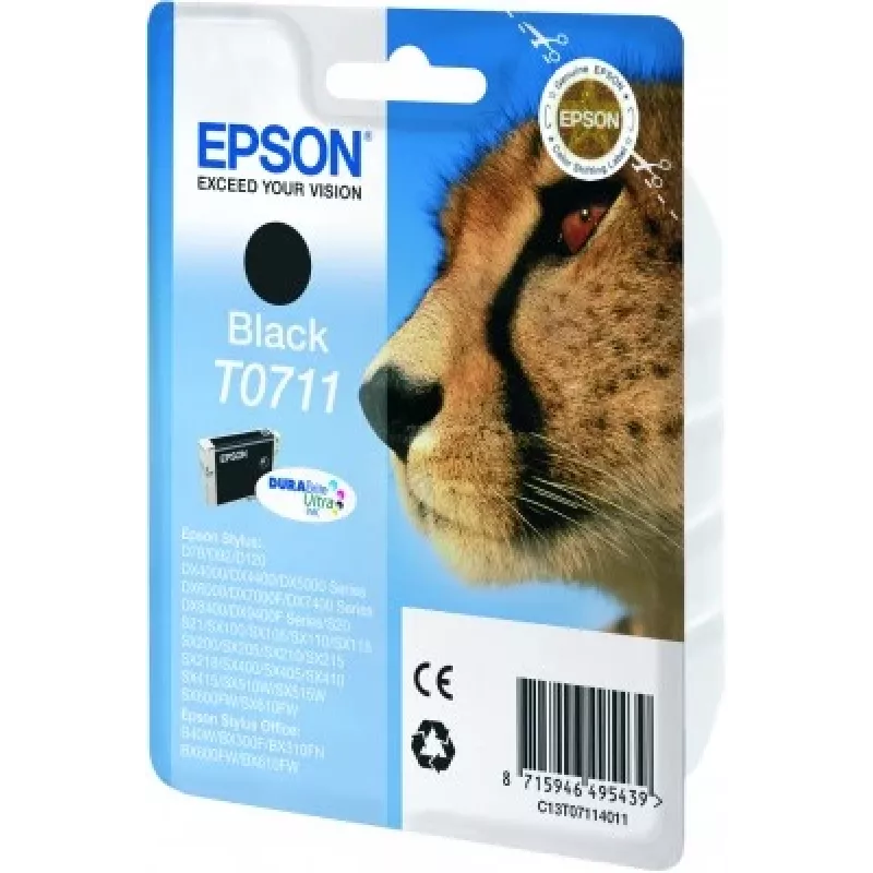 Epson Cheetah üksikpakend must T0711 DURABrite Ultra tint, must, pigmendipõhine tint, 1 tk