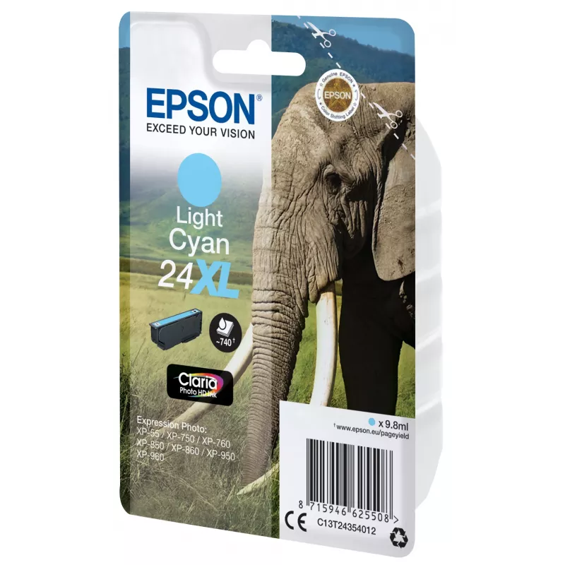 Epson Elephant üksikpakend heletsüaan 24XL Claria Photo HD tint