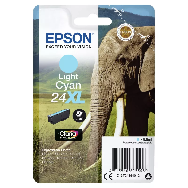 Epson Elephant üksikpakend heletsüaan 24XL Claria Photo HD tint