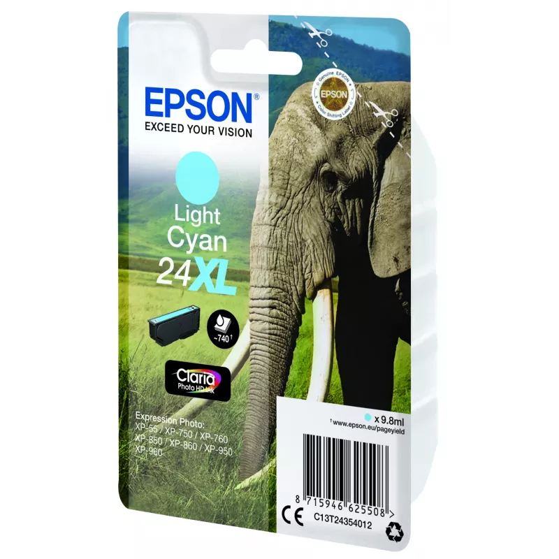 Epson Elephant üksikpakend heletsüaan 24XL Claria Photo HD tint