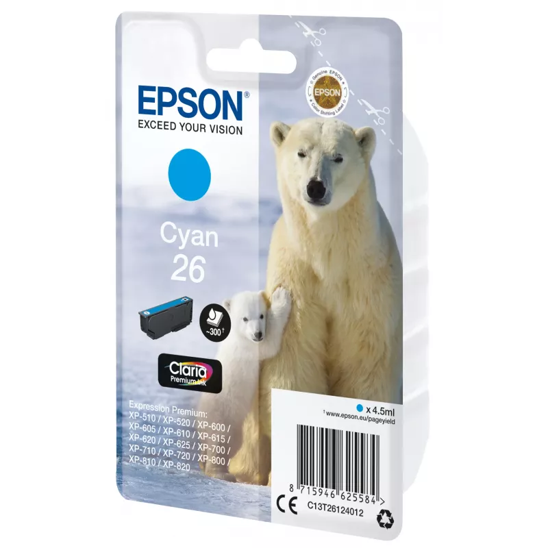 Epson Polar bear Singlepack tsüaan 26 Claria Premium Ink