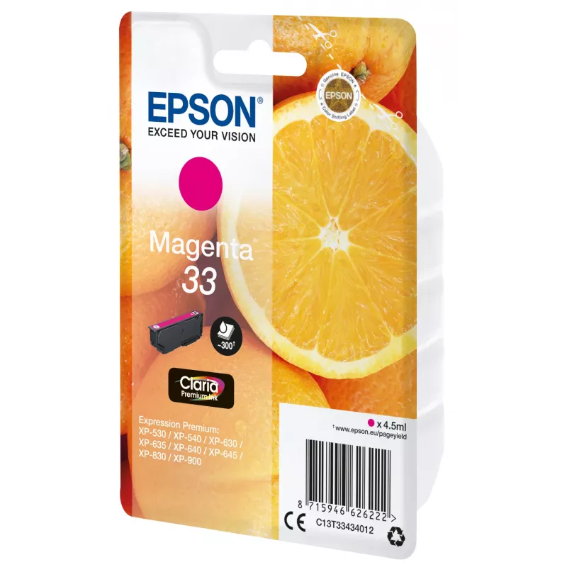 Epsoni üksikpakendis magenta 33 Claria Premium tint, magenta, Pigmenttint, 4,5 ml, 1 tk, 300 lehekülge