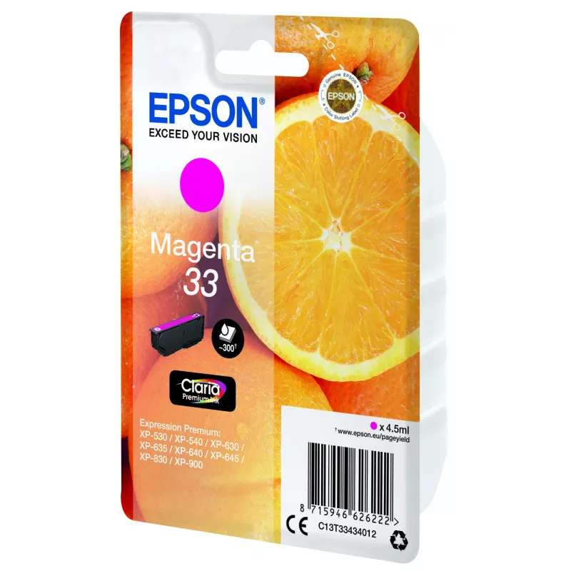 Epsoni üksikpakendis magenta 33 Claria Premium tint, magenta, Pigmenttint, 4,5 ml, 1 tk, 300 lehekülge