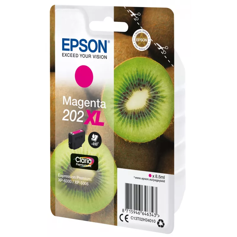 Epson Kiwi Singlepack magenta 202XL Claria Premium tint, kõrge (XL) mahutavusega, magenta, pigmendipõhine tint, 8,5 ml, 1 tk, 650 lehekülge