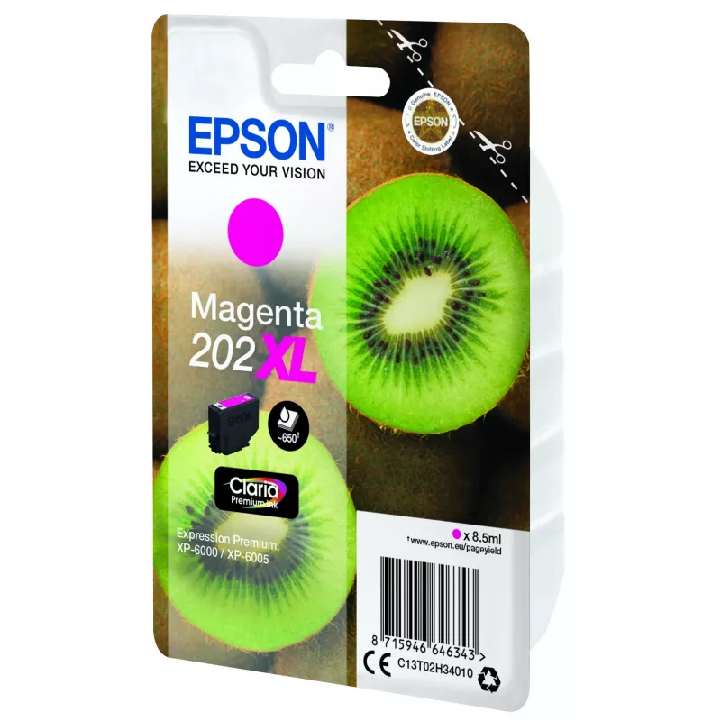 Epson Kiwi Singlepack magenta 202XL Claria Premium tint, kõrge (XL) mahutavusega, magenta, pigmendipõhine tint, 8,5 ml, 1 tk, 650 lehekülge