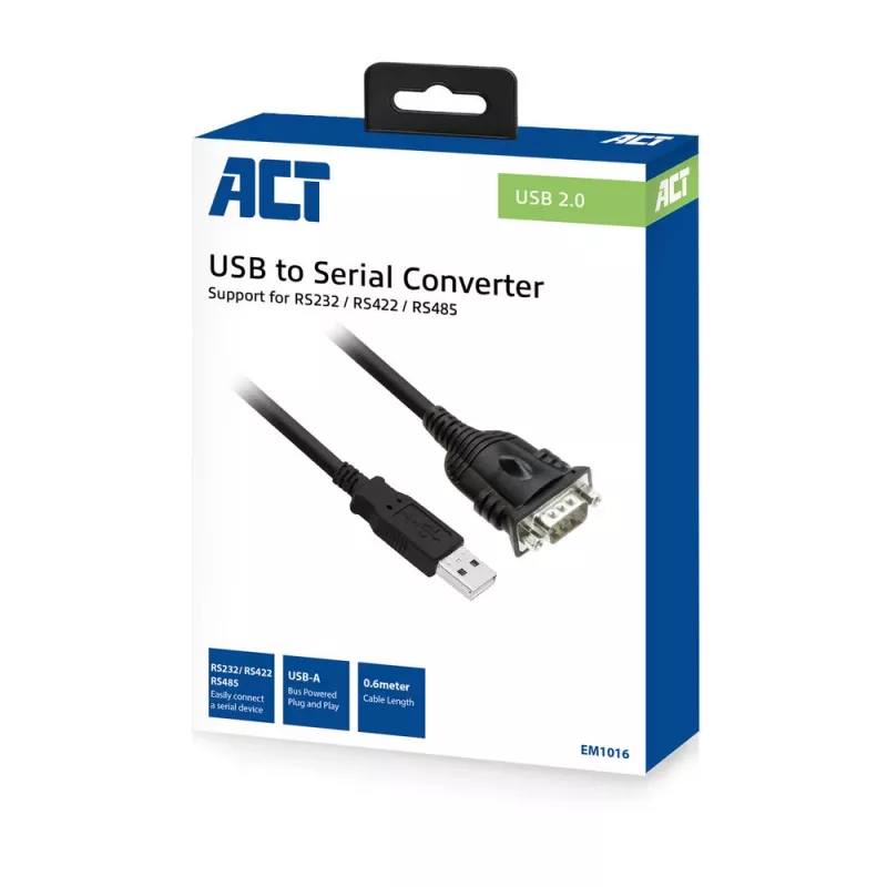 ACT 0,6-meetrine USB-jadaadapter, Must, 0,6 m, USB Type-A, DB-9, Isane, Isane