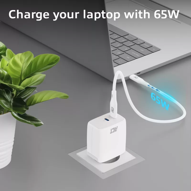 ACT USB-C laadija 65W 2 pordiga, Power Delivery PPS ja GaNFast