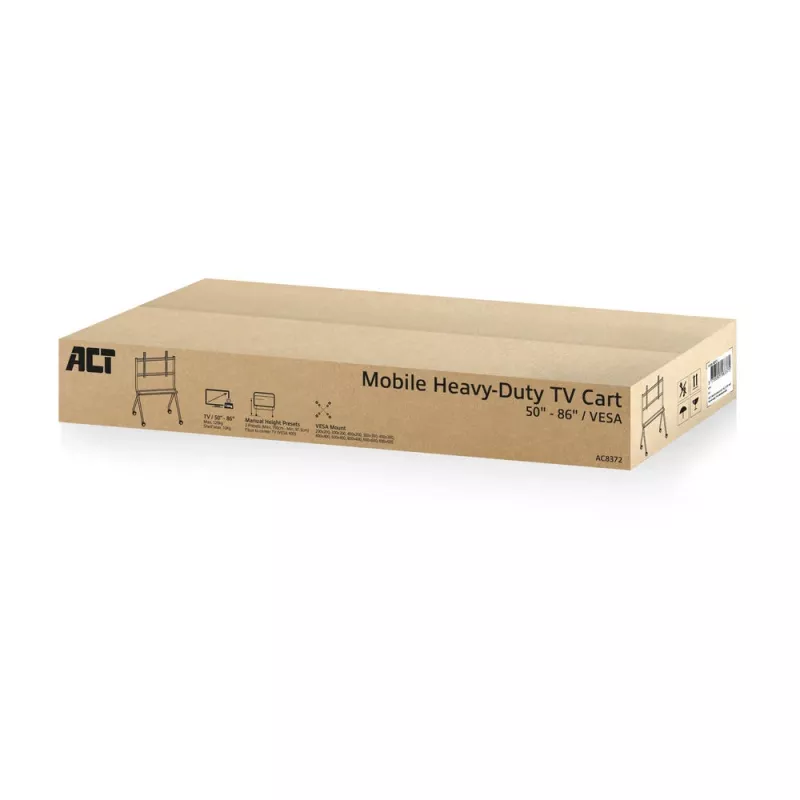 ACT mobiilne TV/monitori põrandastatiiv, 50–86 inch, VESA, 127 cm (50 tolli), 2,18 m (86 tolli), 200 x 200 mm, 800 x 600 mm, alumiinium, plast, teras, hall