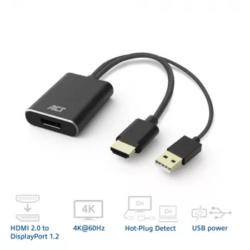 ACT AC7536 videokaabli adapter 0,24 m HDMI + USB DisplayPort Must