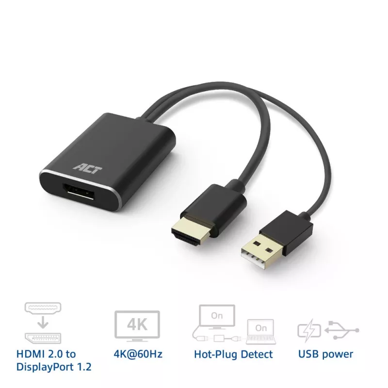 ACT AC7536 videokaabli adapter 0,24 m HDMI + USB DisplayPort Must