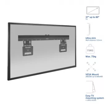 ACT fikseeritud TV seinakinnitus AC8356 37–80-tollistele teleritele, üliõhuke, VESA 200x200–600x400, 75 kg kandevõime, 9,5 mm seinakaugus, must
