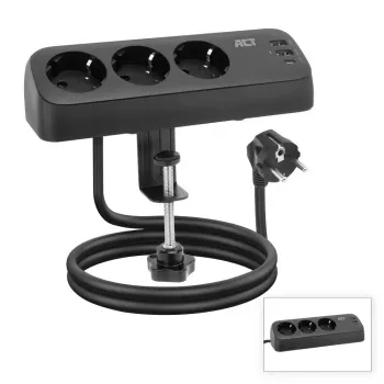ACT laua pikendusjuhe, 3x pistikupesa tüüp F, 30 W Power Delivery, USB USB-C/A pordid, kaabli pikkus 1,5 m