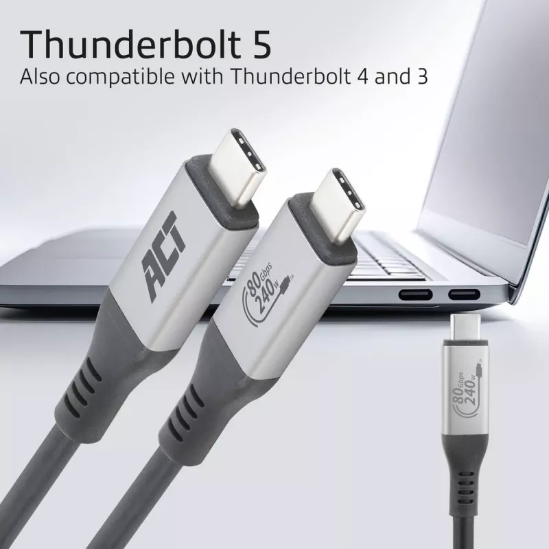 ACT USB4 80Gbps Thunderbolt 5 kaabel 240W USB USB-C, USB-IF sertifitseeritud, 1,5 meetrit