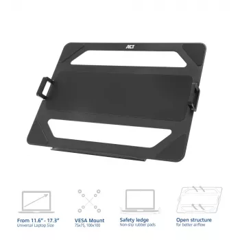 ACT universaalne sülearvutialus monitorivarredele, Must, Teras, 29,5 cm (11,6 tolli), 43,9 cm (17,3 tolli), 9 kg, 75 x 75 mm