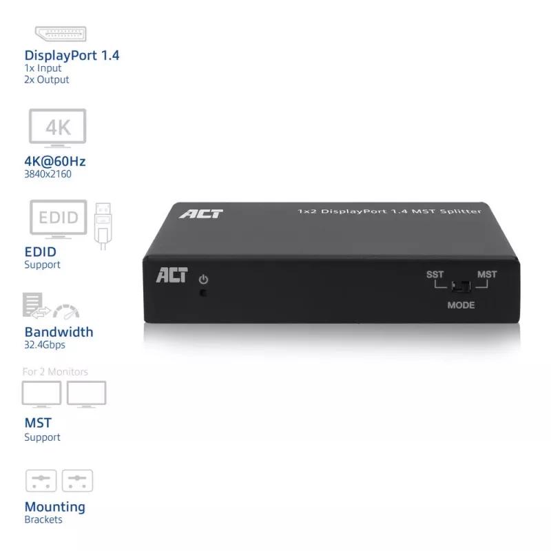 ACT 1x2 DisplayPort 1.4 MST jaotur