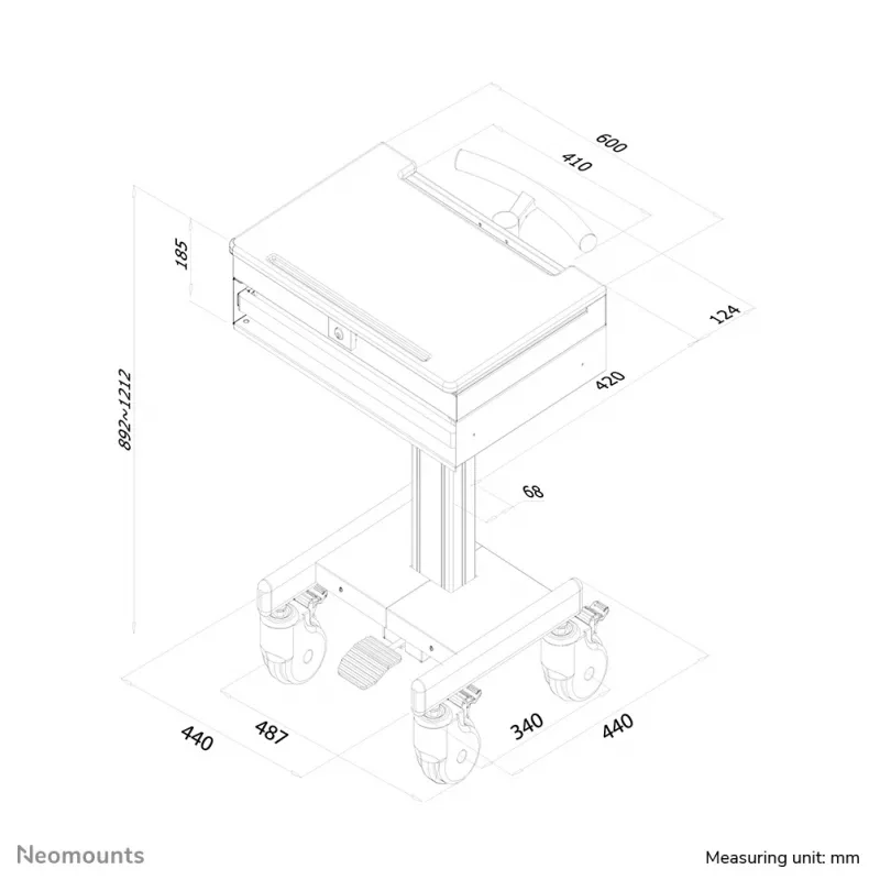 Neomounts MED-M100 meditsiiniline mobiilne tööjaam -17 tolli - gaasvedru - lukustatav